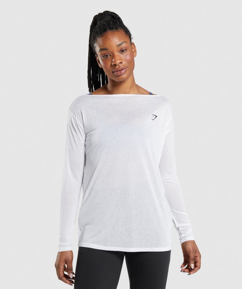 Women\'s Gymshark Training Oversized Long Sleeve Top T-Shirts White | CA 68D37A